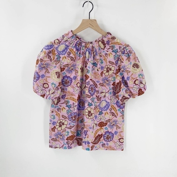 Ann Taylor Tops - Ann Taylor Purple & Pink Batik Floral Tie Nape Puff Sleeve Blouse
